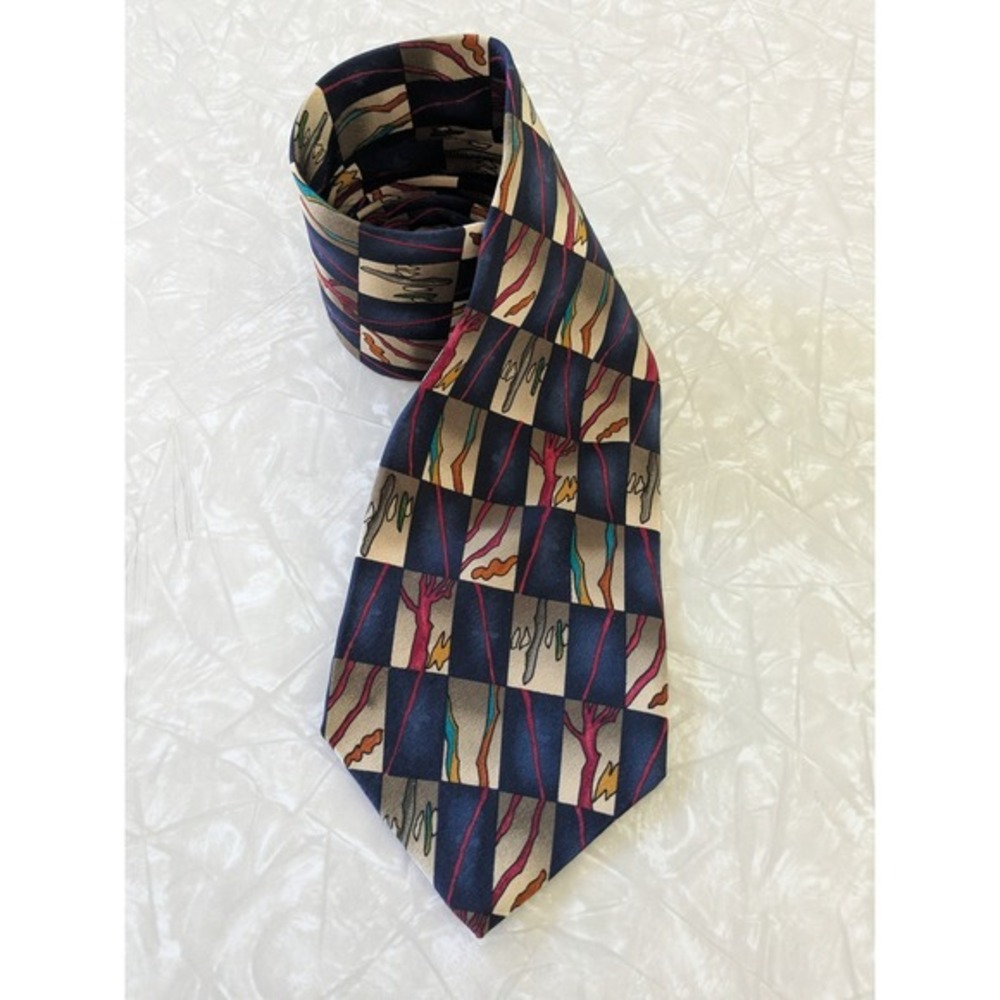J. Garcia Silk Necktie Grateful Dead Abstract Checkerboard Navy 58"x4" Tie‎